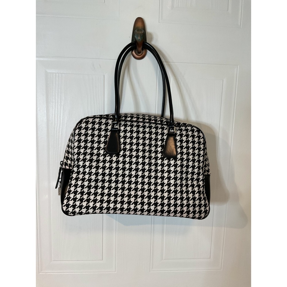 Liz Claiborne Satchel Bag Womens Medium Black White Houndstooth Excellent Zip